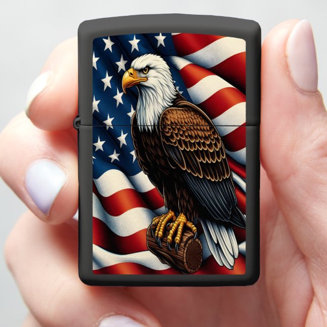 American Bald Eagle Soaring Zippo Lighter (In Hand)