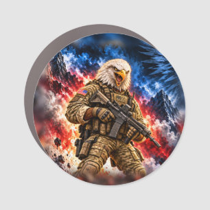 American Bald Eagle Tactical Warrior 3 Inch Round Car Magnet
