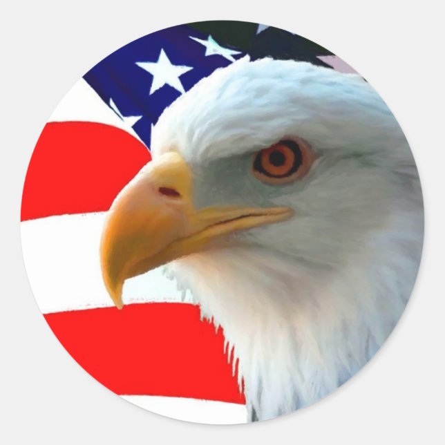 American Bald Eagle & U.S. Flag Classic Round Sticker (Front)