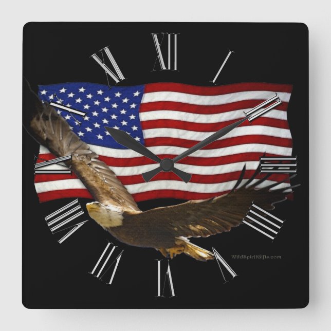 American Bald Eagle & US Flag Patriotic Art Clock (Front)