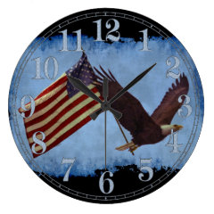 American Bald Eagle & US Flag Patriotic Art Clock