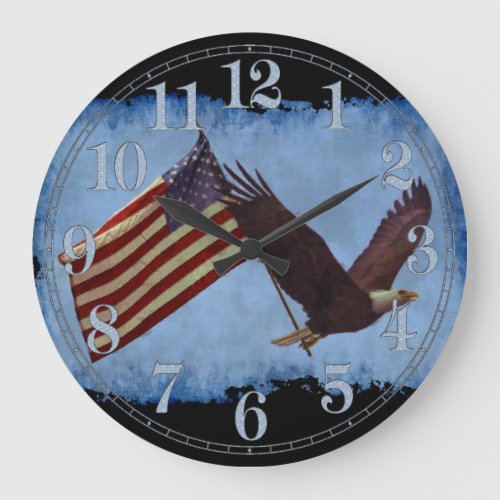 American Bald Eagle  US Flag Patriotic Art Clock