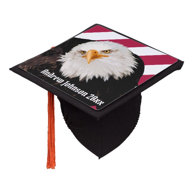 American Bald Eagle USA Flag Stripes Patriotic Graduation Cap Topper (Angled)