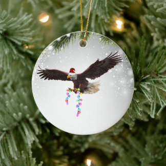 American Bald Eagle USA Santa Hat Wildlife Animal Ceramic Ornament
