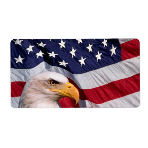 American Bald Eagle with Flag Background Label