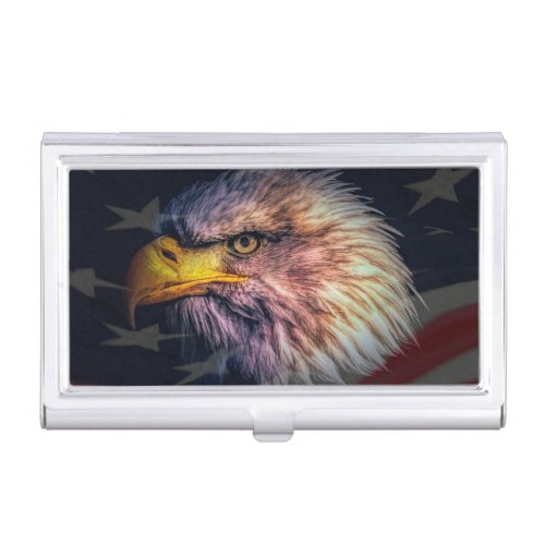 American Bald Eagle With Flag Business Card Case