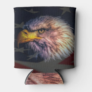 American Bald Eagle With Flag Can Cooler