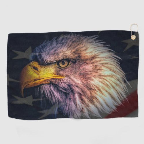 American Bald Eagle With Flag Golf Towel