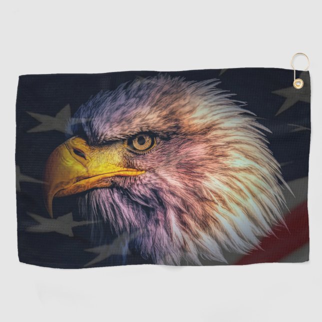 American Bald Eagle With Flag Golf Towel (Horizontal)