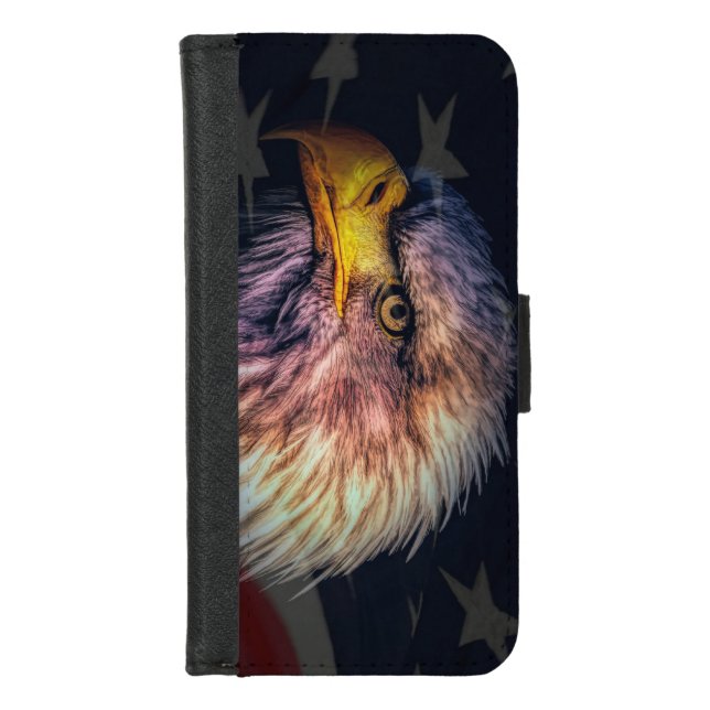 American Bald Eagle With Flag iPhone Wallet Case (Front)