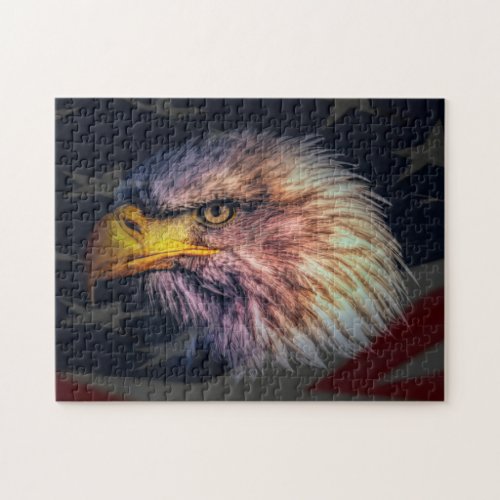 American Bald Eagle With Flag Jigsaw Puzzle