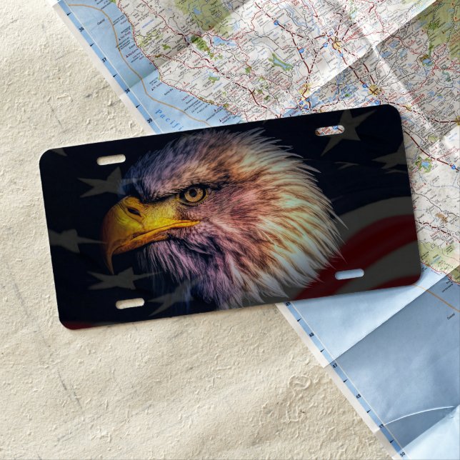 American Bald Eagle With Flag License Plate (In Situ)