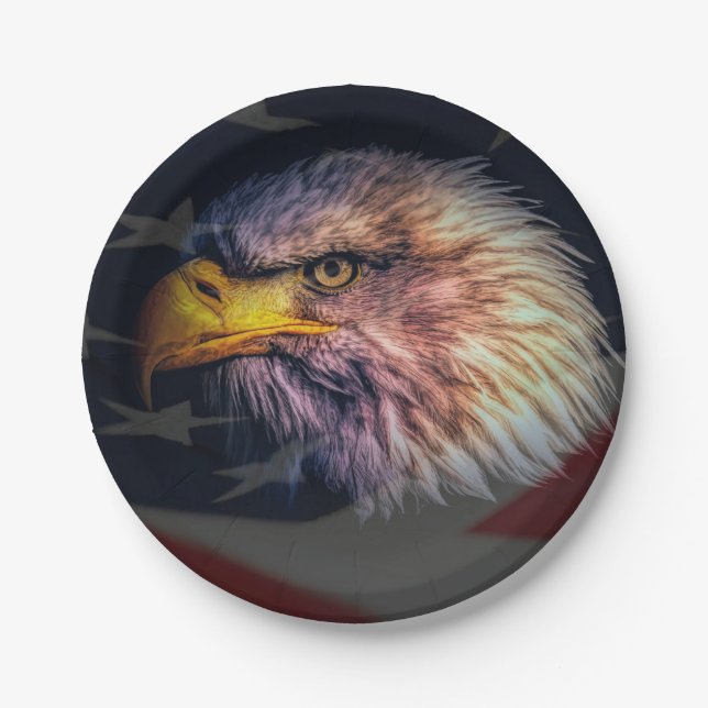 American Bald Eagle With Flag Paper Plates (Front)