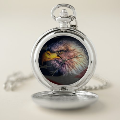 American Bald Eagle With Flag Pocket Watch