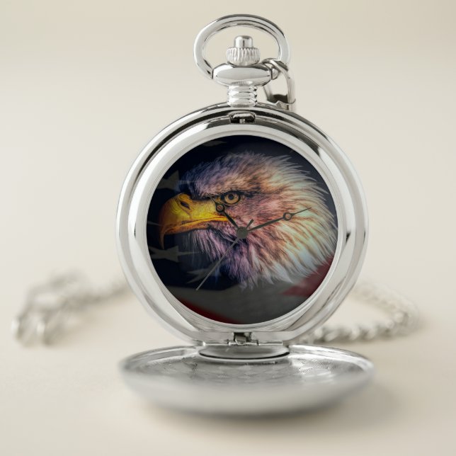 American Bald Eagle With Flag Pocket Watch (Inside)