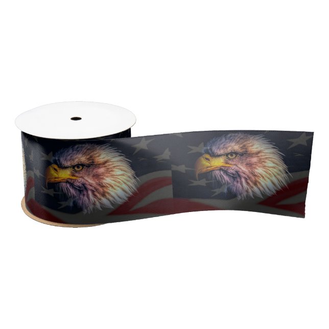 American Bald Eagle With Flag Satin Ribbon (Spool)