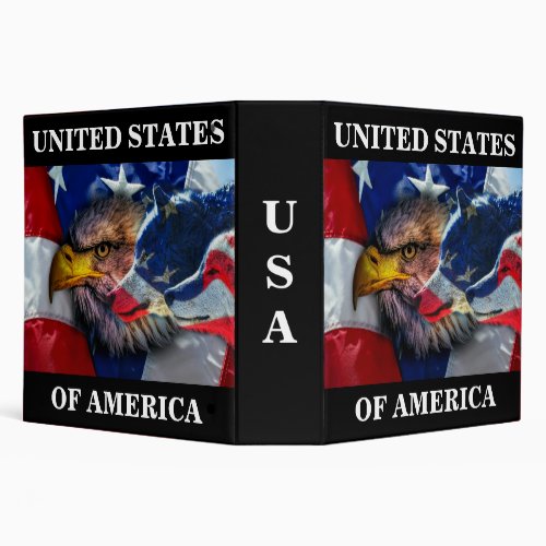 American Bald Eagle Wolf Flag Patriotic 3 Ring Binder