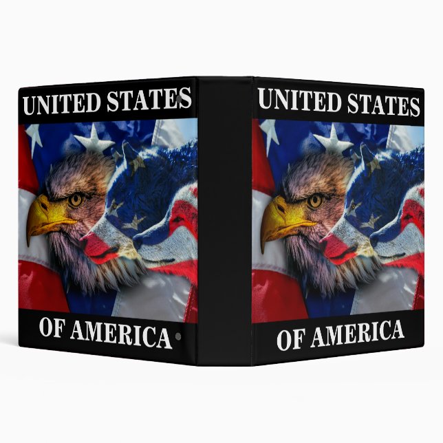 American Bald Eagle Wolf Flag Patriotic 3 Ring Binder (Background)