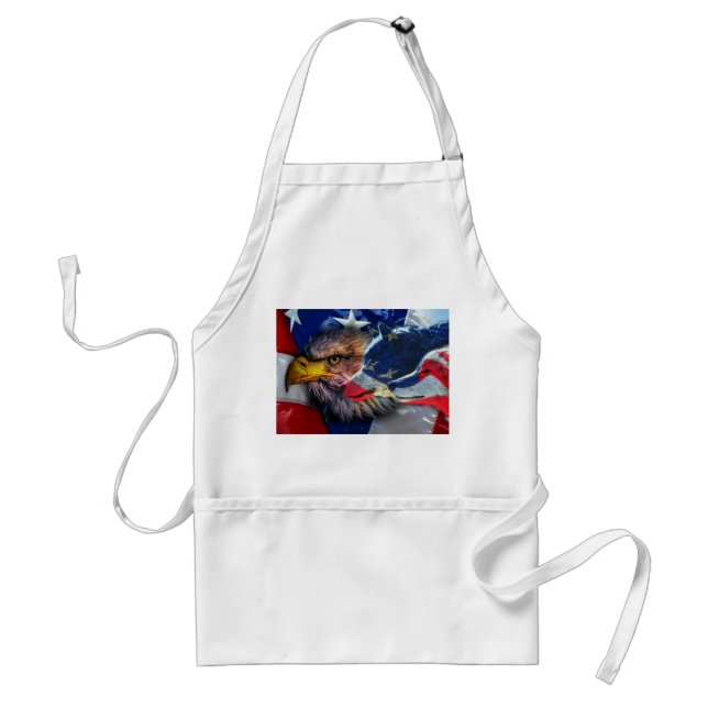 American Bald Eagle Wolf Flag Patriotic Adult Apron (Front)