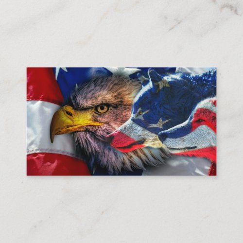 American Bald Eagle Wolf Flag Patriotic Business Card