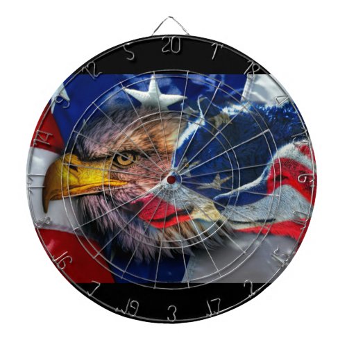 American Bald Eagle Wolf Flag Patriotic Dart Board