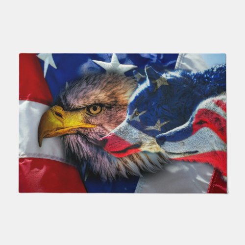 American Bald Eagle Wolf Flag Patriotic Doormat