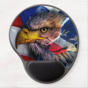American Bald Eagle Wolf Flag Patriotic Gel Mouse  Pad