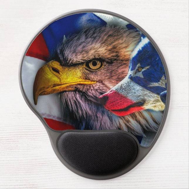 American Bald Eagle Wolf Flag Patriotic Gel Mouse  Pad (Front)
