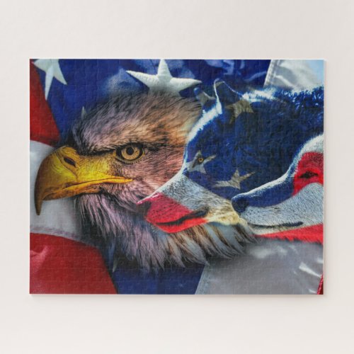 American Bald Eagle Wolf Flag Patriotic Jigsaw Puzzle