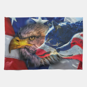 American Bald Eagle Wolf Flag Patriotic Kitchen Towel