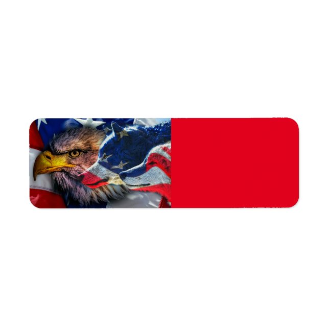 American Bald Eagle Wolf Flag Patriotic Label (Front)