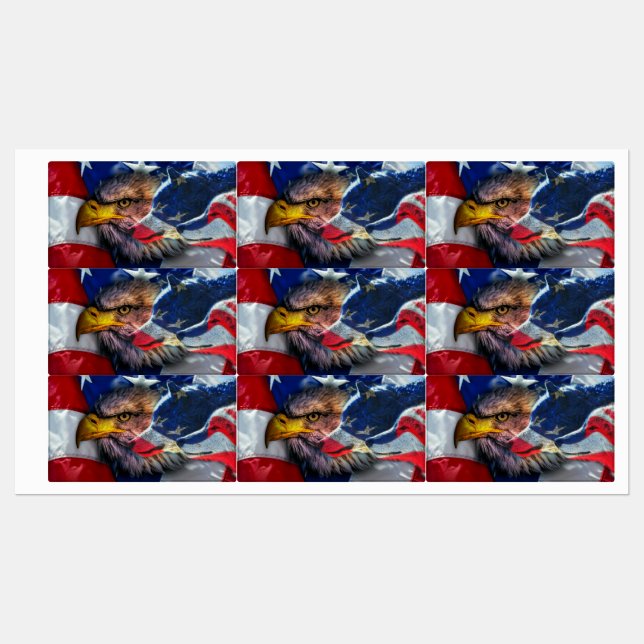 American Bald Eagle Wolf Flag Patriotic Labels (Sheet)