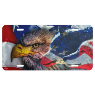 American Bald Eagle Wolf Flag Patriotic License Plate