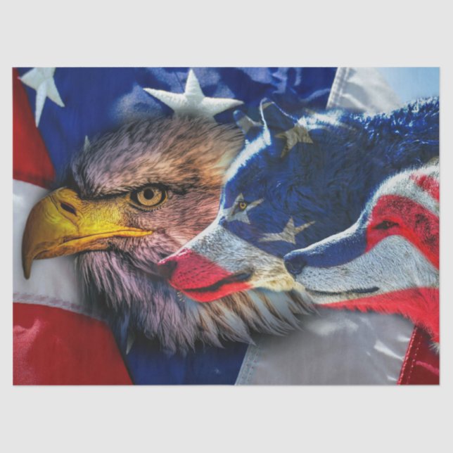 American Bald Eagle Wolf Flag Patriotic Tissue Paper (Front)