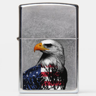 American Bald Eagle wrapped in the Flag of the USA Zippo Lighter