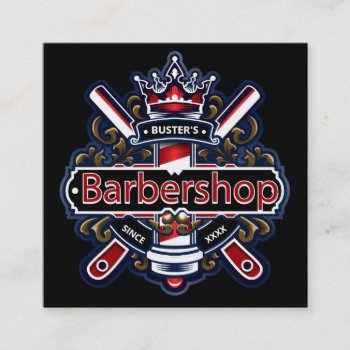 American Barber Pole Personalize Square Business Card by BarbeeAnne at Zazzle