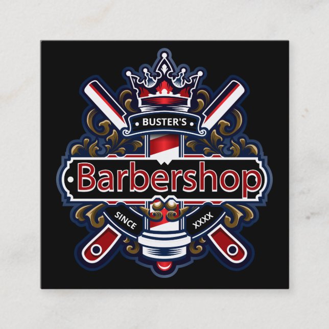 American Barber Pole Personalize Square Business Card (Front)