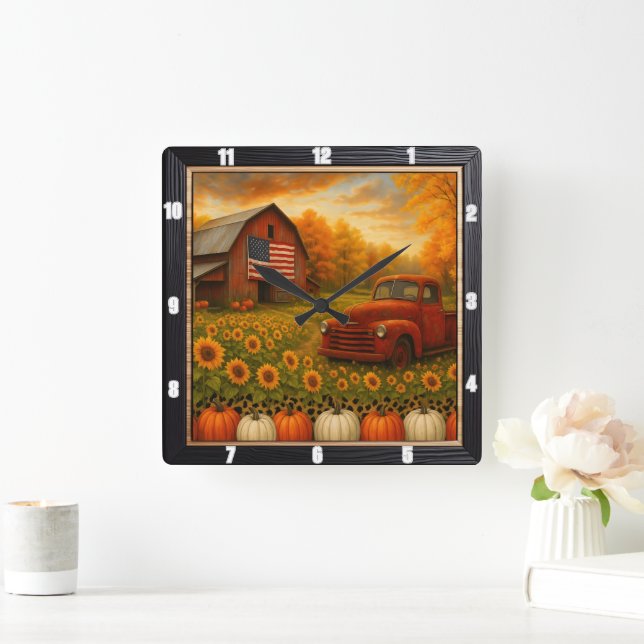 American Barn Truck Harvest Square Wall Clock (Home)
