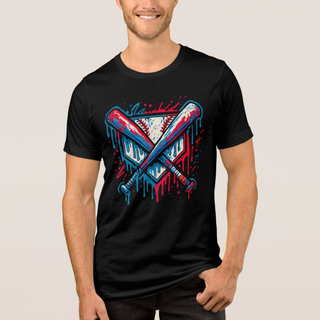 American Baseball Drip Graffiti Ball and Bat Tri-Blend Shirt (Front)