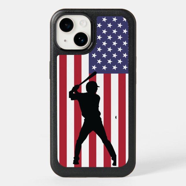 American Baseball Player and American Flag Otterbox iPhone Case (Back)