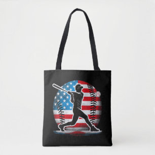 American Baseball Player Batter With United States Tote Bag