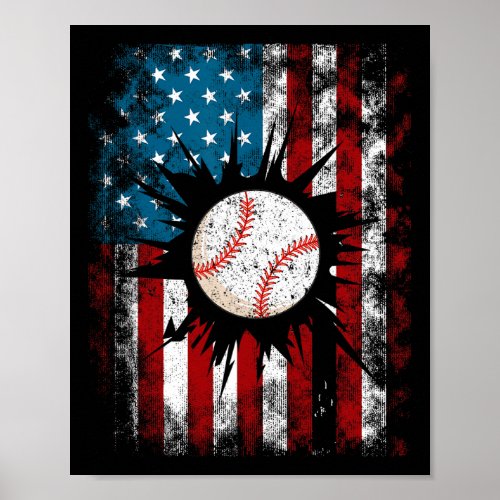 American Baseball Us Flag 4th Of July Boys  Poster