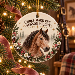 American Bashkir Curly Horse Rustic Christmas Ceramic Ornament
