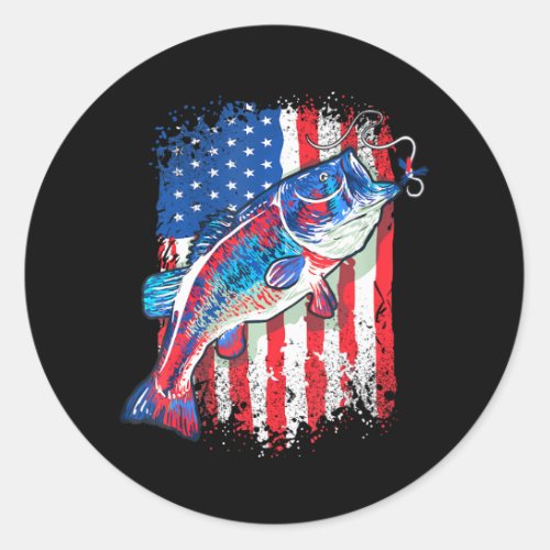 American Bass Fishing USA Flag Fisherman Classic Round Sticker