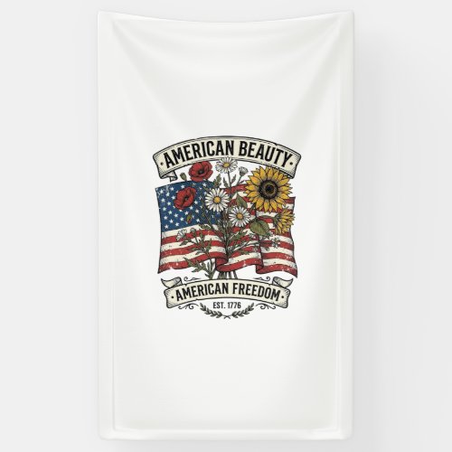 American Beauty Floral Flag Patriotic Banner