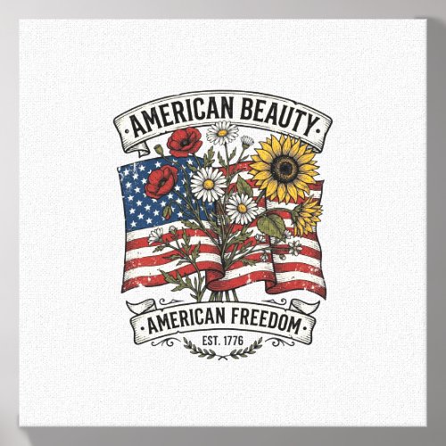American Beauty Floral Flag Patriotic Canvas Photo Tile