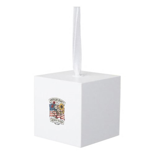 American Beauty Floral Flag Patriotic Cube Ornament
