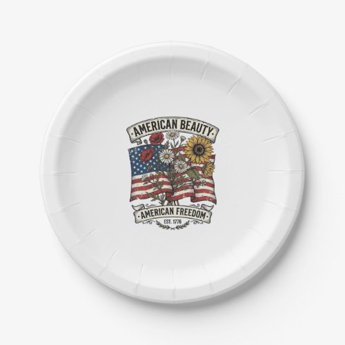 American Beauty Floral Flag Patriotic Paper Plates
