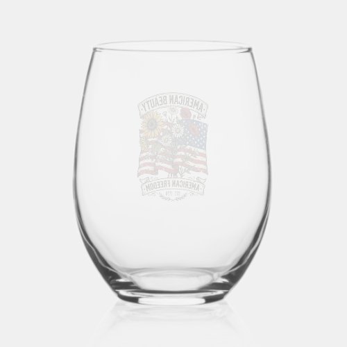 American Beauty Floral Flag Patriotic Stemless Wine Glass