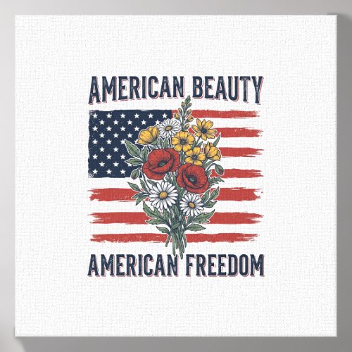 American Beauty Freedom Floral Flag Canvas Photo Tile